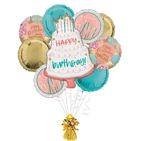 Happy Cake Day Birthday Foil Balloon Bouquet with Balloon Weight, 10pc