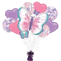 Fluttering Butterflies Foil Balloon Bouquet with Balloon Weight, 10pc