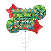 Pixel Party Birthday Foil Balloon Bouquet with Balloon Weight, 10pc