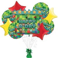 Pixel Party Birthday Foil Balloon Bouquet with Balloon Weight, 10pc