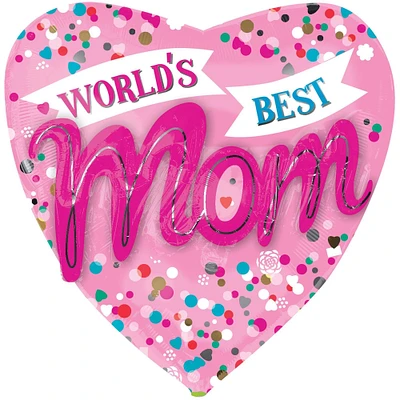 World's Best Mom Heart Mother's Day Foil Balloon Bouquet with Balloon Weight, 13pc