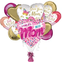 Premium Butterfly & Flowers Mother's Day Foil Balloon Bouquet with Balloon Weight, 13pc