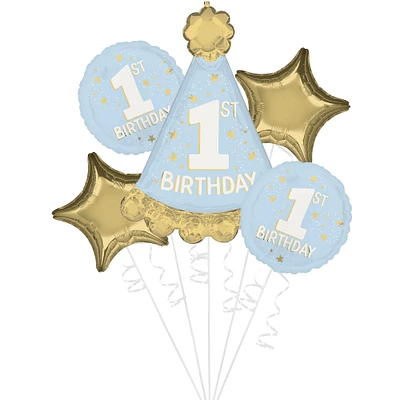 Little Mister One-derful 1st Birthday Foil Balloon Bouquet, 5pc
