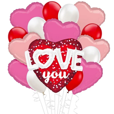 Deluxe Hearts & Dots Valentine's Day Foil & Latex Balloon Bouquet, 16pc
