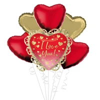 Ombre & Gold Valentine's Day Foil Balloon Bouquet, 6pc