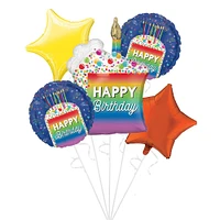 Rainbow Slice Birthday Foil Balloon Bouquet, 5pc