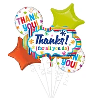 Rainbow Stripe Thank You Foil Balloon Bouquet, 5pc