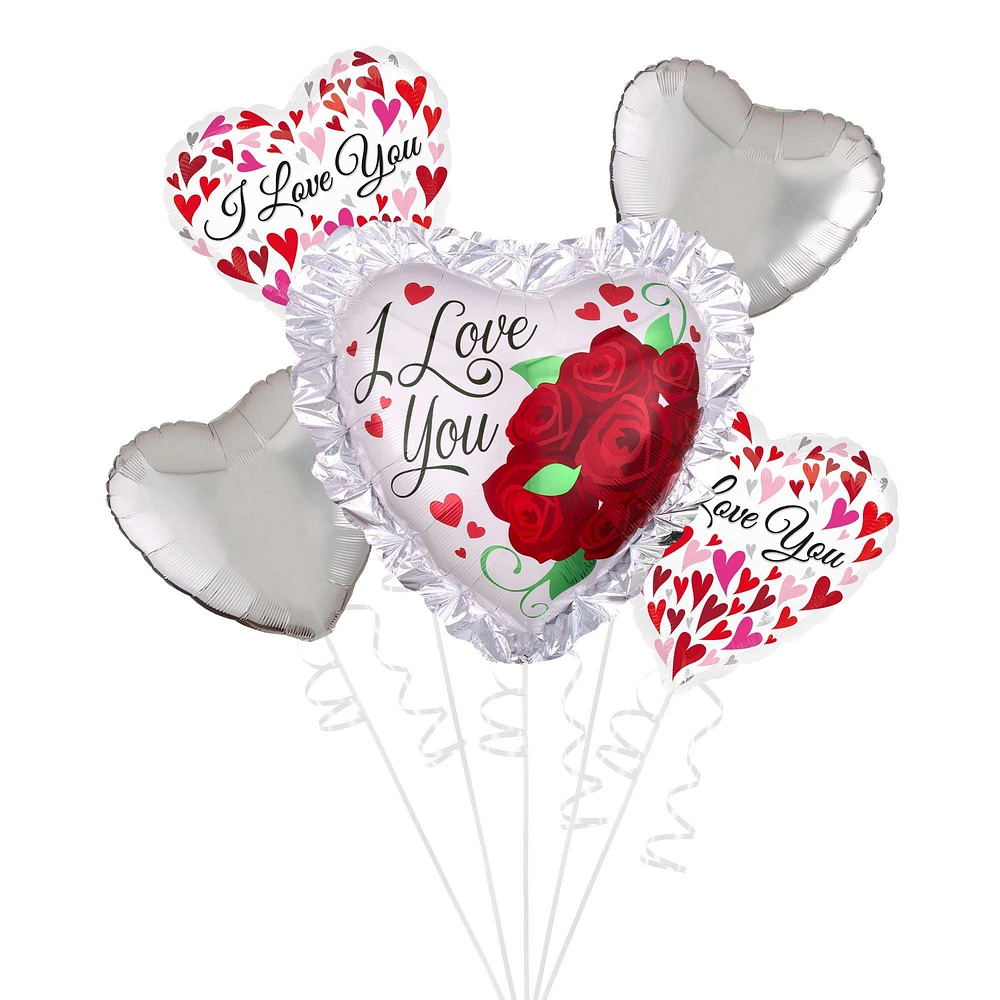 Ruffle I Love You Foil Balloon Bouquet, 5pc