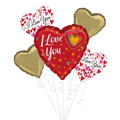 Glitter I Love You Foil Balloon Bouquet, 5pc