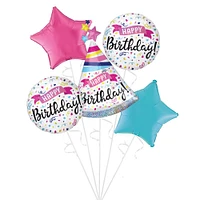Colorful Confetti Birthday Foil Balloon Bouquet, 5pc