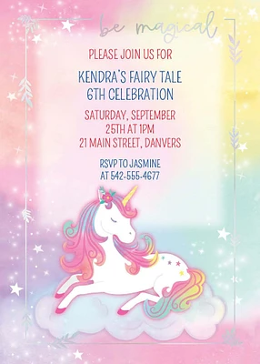 Custom Enchanted Unicorn Cardstock Invitations