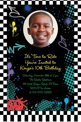 Custom Skater Party Cardstock Invitations