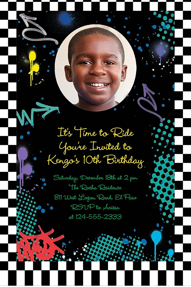 Custom Skater Party Cardstock Photo Invitations