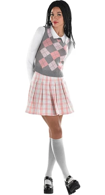 Adult Pink & White Plaid Miniskirt