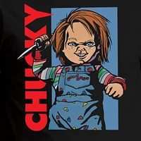 Chucky Walking with Knife Black Cotton T-Shirt