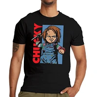 Chucky Walking with Knife Black Cotton T-Shirt