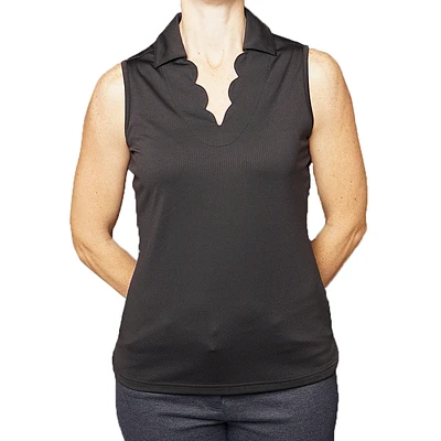 Scallop Neck Sleeveless Polo