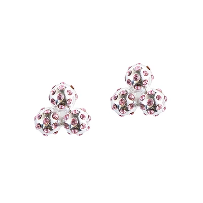 Par 3 Silver & Peony Pink Crystal Cluster Stud Earrings