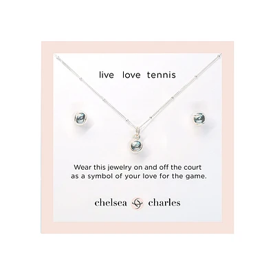 CC Sport Silver Tennis Necklace and Earrings Gift Set for Little Girls & Tweens