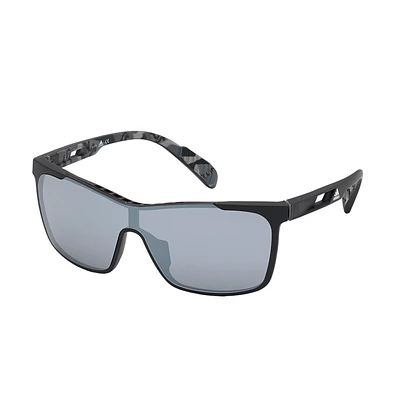 Injected Sport Thin Wrap Shield Sunglasses w/ Smoke Mirror Lens