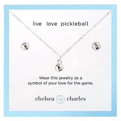 CC Sport Silver Pickleball Necklace and Earrings Gift Set