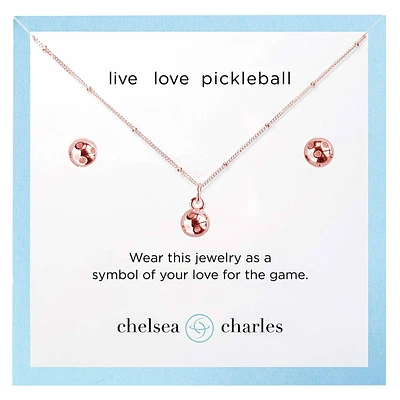 CC Sport Rose Gold Pickleball Necklace and Earrings Gift Set