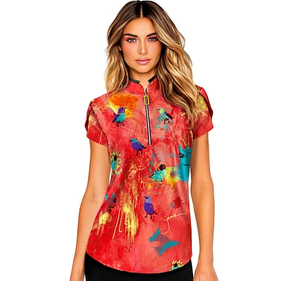 Tweet Bird Print Short Sleeve Top