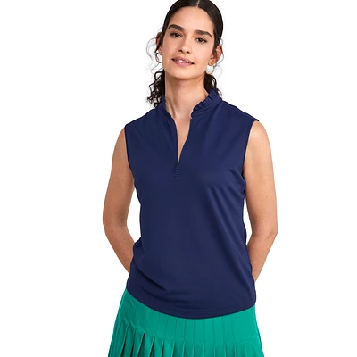 Ruffled Sleeveless Polo Shirt