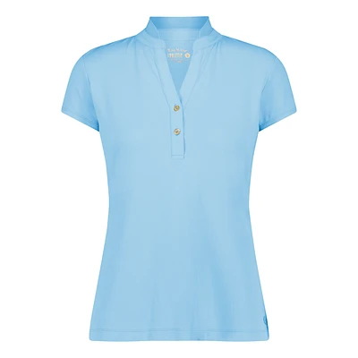 Frida Solid Ribbed Collar Short Sleeve Polo Shirt