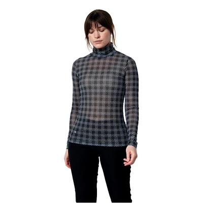 Barrie Printed Mesh Roll Neck Long Sleeve Top