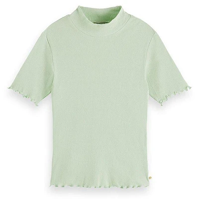 Women's Ribbed Knit Mock Neck T-Shirt