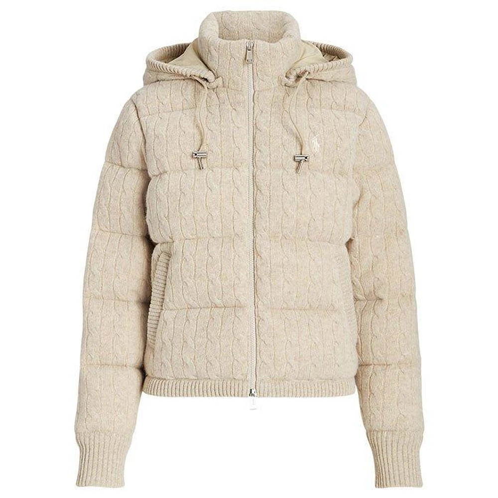 Women's Cable Knit Hooded Down Jacket