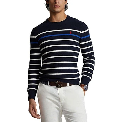 Men's Striped Mesh-Knit Cotton Sweater