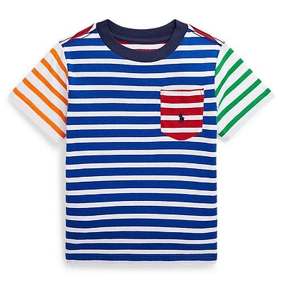 Boys' [2-7] Striped Cotton Jersey Pocket T-Shirt