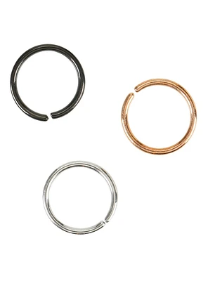 Steel Silver Black & Rose Gold Segment Nose Hoop 3 Pack