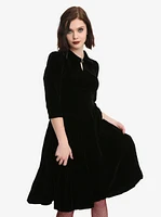 Black Half-Sleeve Fit & Flare Velvet Dress