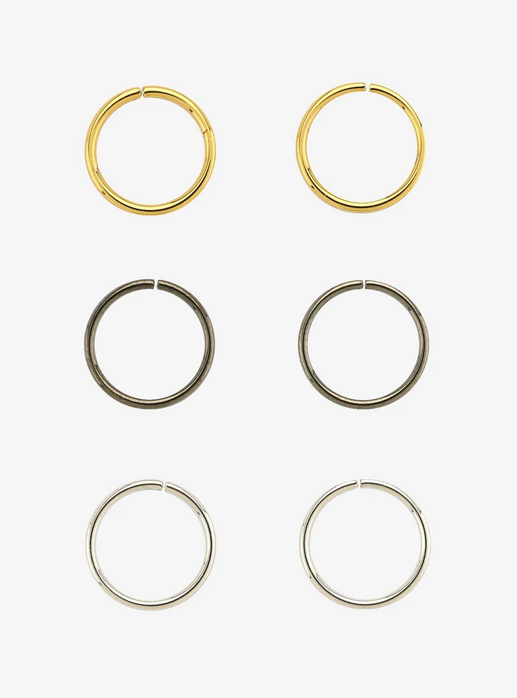 Steel Silver Gold Hematite Seamless Nose Hoop 3 Pack