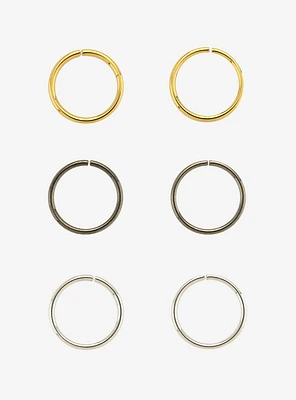 Steel Silver Gold Hematite Seamless Nose Hoop 3 Pack