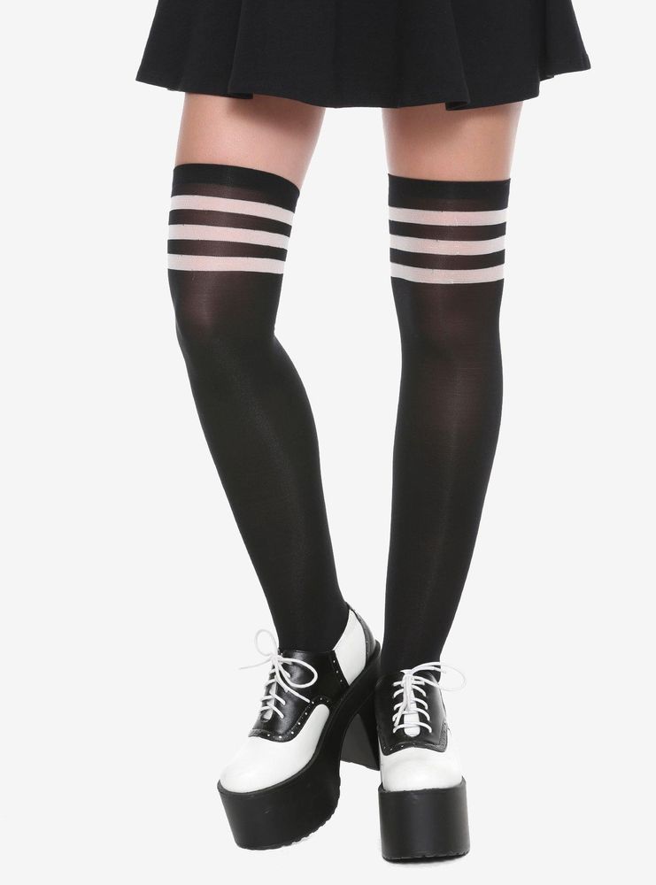 Blackheart Black & White Varsity Stripe Thigh Highs
