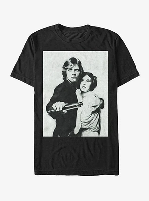 Star Wars Luke and Leia Grayscale T-Shirt