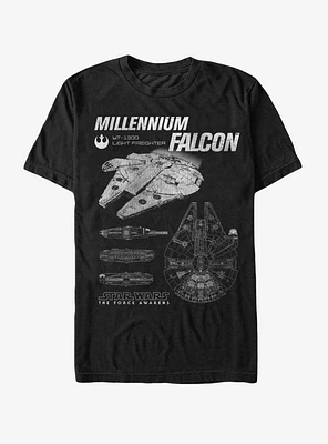 Star Wars The Force Awakens Millennium Falcon Blueprints T-Shirt