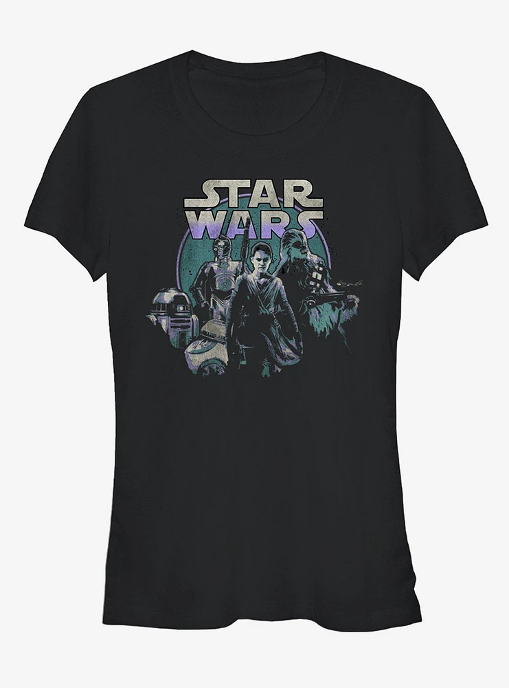 Star Wars Episode VII The Force Awakens Rey and Droids Girls T-Shirt