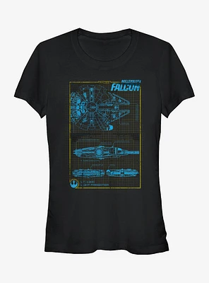 Star Wars Millennium Falcon Blueprint Girls T-Shirt