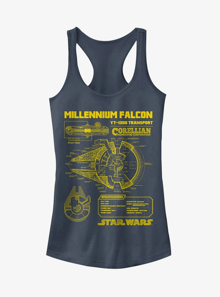 Star Wars Falcon Schematic Girls Tank Top