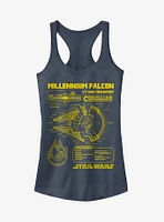 Star Wars Falcon Schematic Girls Tank Top