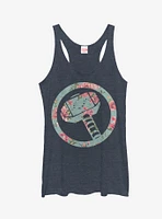 Marvel Thor Hammer Floral Print Girls Tanks