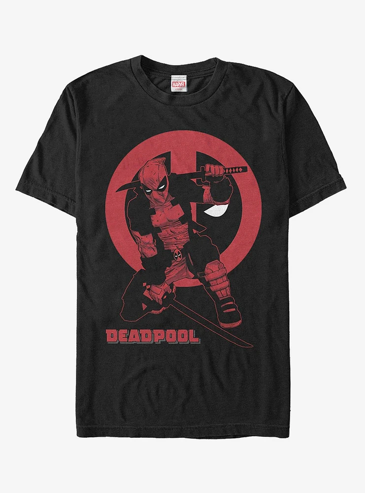 Marvel Deadpool Red Katana Sword Pose T-Shirt