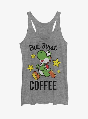 Super Mario Yoshi First Coffee Girls Tanks