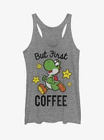 Super Mario Yoshi First Coffee Girls Tanks