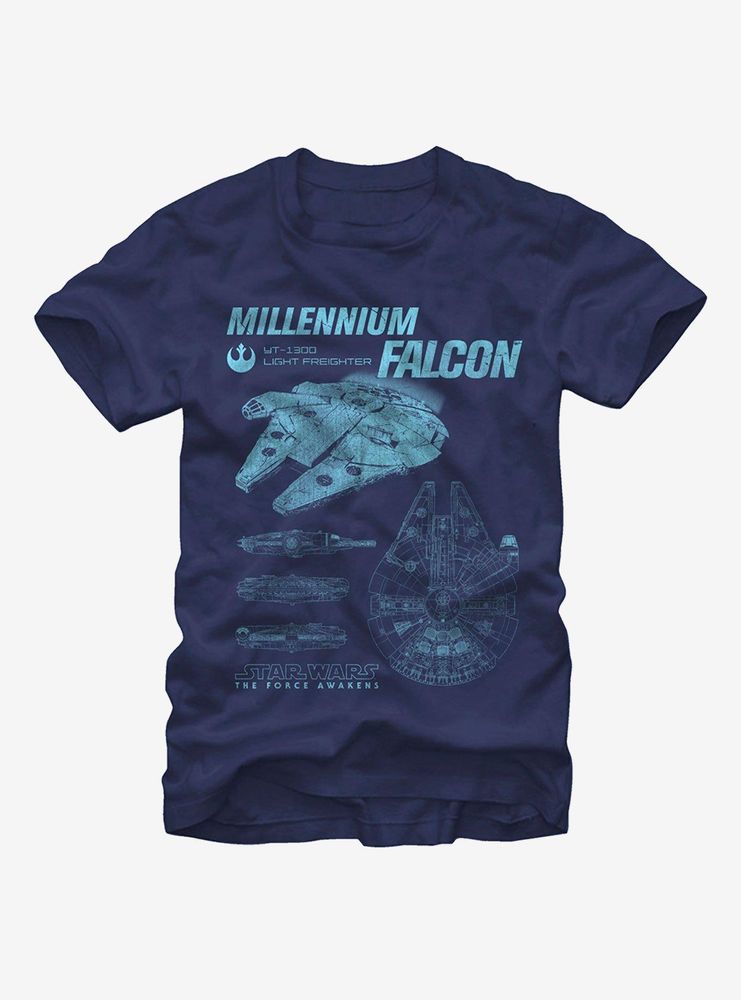 Star Wars The Force Awakens Millennium Falcon Blueprints T-Shirt